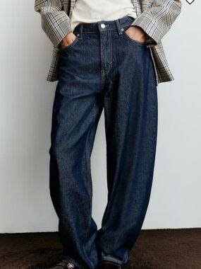 H&M High Rise Baggy Relaxed Dark Indigo Women’s Jeans Size 4 Loose Fit Cotton